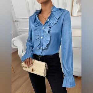 Ruffle Trim Button Down Shirt